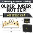60th Birthday Decorations Gifts for Men, Including 60th Birthday King & Crown & Sash, Older Wiser Hotter Glitter Banner, Happy Birthday Party Prom Decoration For Men Him