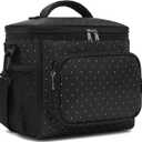 FlowFly Insulated Reusable Lunch Bag Adult Large Lunch Box for Women and Men with Adjustable Shoulder Strap,Front Zipper Pocket and Dual Large Mesh Side Pockets,Dot