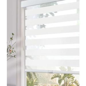 Persilux Cordless Zebra Blinds for Windows (34" W x 72" H, White) with Upgraded Cassette Light Filtering Dual Layers Sheer Roller Blinds Energy Saving Shades for Office and Home