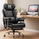 COMHOMA Big and Tall Office Chair, High Back Leather Gaming Chair with Footrest, Executive Ergonomic Office Chair with Pocket Spring Lumbar Support and with Outward Fixed Soft Armrests, 1'7.7" X 1'7.7" X 3'9.1"