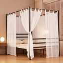 Akiky White Canopy Bed Curtains 4 Corner Bed Canopies Voile Sheer Canopy Curtains Panel 8 Drapery Panel Curtain for All Bed Sizes