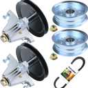 2 Pack 918-06977A Spindle Assembly with 756-05034A Idler Pulley 954-05022A Belt Fits Cub Cadet XT1-LT46 46 inch Deck, XT2-LX46, LT46, Craftsman T225, T240, T2800, T8600, T3100 Lawn Tractors