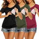 Ekouaer Women's Nursing Tops for Breastfeeding 3 Pack Maternity Shirts Double Layer Pregnancy Clothes Postpartum Tee Shirt
XL