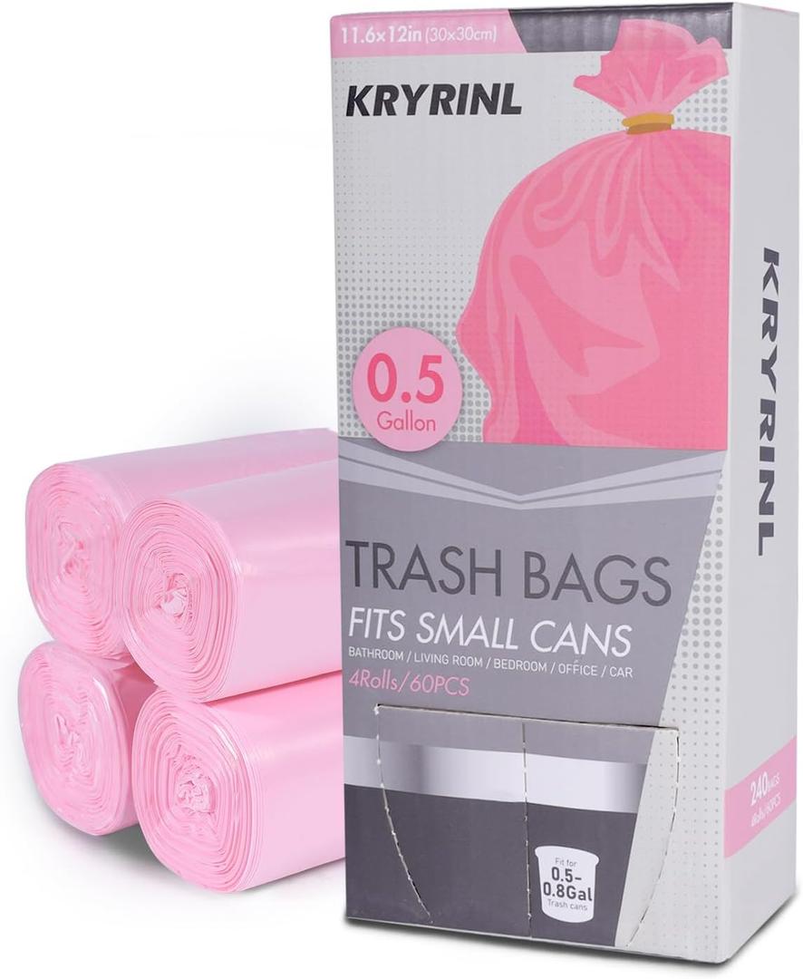 Strong Mini Trash Bags, 0.5 Gallon, 240 Counts, Small Garbage Bags for Bathroom, Kitchen, Home Trash Cans, Durable Plastic Bin Liners (Pink)