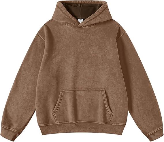 AIABLE Womens Oversized Hoodie Couples Heavyweight Hoodies Vintage Acid Wash Hoodie Cotton Fleece Hoodies for Women College Streetwear Dark Brown, XL