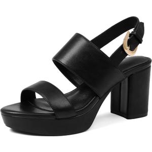 Marc Ford Platform Heels for Women Chunky Heels Sandals with Ankle Strap Fashion Open Toe Block Heels for Summer Dress 2026, 9, Black