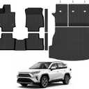 Floor Mats for Toyota RAV4 Hybrid 2019-2025 Accessories | Trunk Mat and Backrest Mat & Door Sill Guard All Weather TPE Protector Odorless Full Set Interior Floor Liners