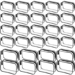 28 Pack Clear Cosmetic Bags Makeup Bags Bulk, Black Portable Waterproof Travel Toiletry Bag Organizer Plastic Toiletry Carry Pouch with Zipper, for Women Men Bathroom Organizing, 7.1"x 4.7"x 2.4"