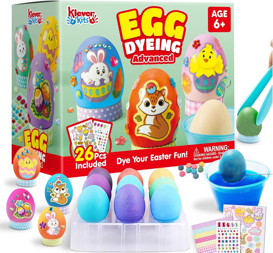 Klever Kits 20Pcs DIY Easter Egg Decorating Kit, Dye Kit with Gradient Color Tablets, Stands, Stickers for Party Favor, Creativity Activity, Hunt, Gift