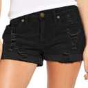 luvamia Women's Ripped Denim Jean Shorts High Waisted Stretchy Folded Hem Short Jeans (Black, S)