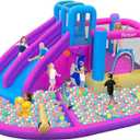 FBSPORT Inflatable Bounce House Double Slide,Water Slide Park Bounce House with Ball Pit,Water Cannon, Climbing Wall, Kids Bouncy Castle with 550W Air Blower for Backyard, Outdoor, Indoor