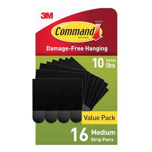 Command 10 lb Medium 16 Pairs Picture Hanging Strips (32 Strips), Damage-Free Hangers for Picture Frames, No Tools Required, Great for Home Room Wall Decor, Black Adhesive
