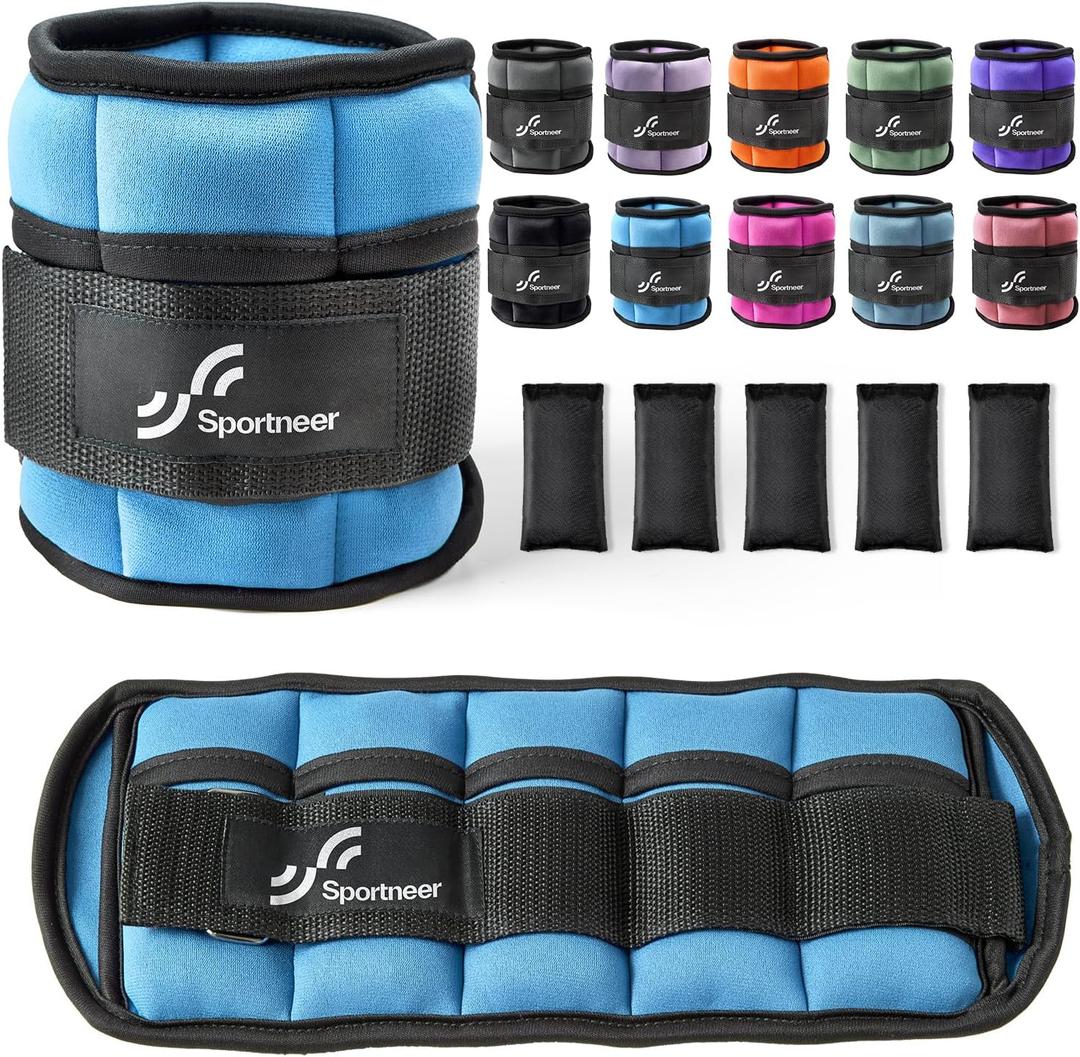 Sportneer Adjustable Ankle Weights Set - 1 Pair (2-10 lbs) Removable Sandbags for Women & Men, Comfortable Neoprene Leg Weights for Walking, Running, Pilates, Yoga, Home Workout & Physical Therapy