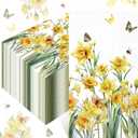 Peryiter 100 Pcs Spring Floral Daffodils Paper Napkins 13 x 15.7 Inch Yellow Daffodils Disposable Guest Napkins Watercolor Flower Hand Towel for Bathroom Spring Wedding Birthday Dinner Party Supplies