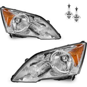 for 2007-2011 HONDA CR-V EX, EX-L, LX, SE [4-Door Sport Utility] Headlights Pair Headlamp set Chrome Housing Amber Reflector L+R Side
