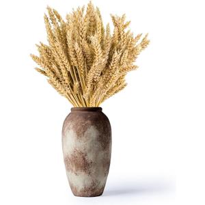 UPWOIGH Brown Circular Terracotta Ceramic Flower Vase, Wabi-Sabi Style, 10.24''x5.9'' Rustic Vases,Farmhouse Centerpiece with Vintage Matte Finish for Home Dcor and Gifts (Boho Medium)