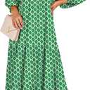 ANRABESS Womens Boho Maxi Dresses 2026 Summer V Neck Puff Sleeve Floral Flowy Swing Fall Casual Long Dress (Green, S)