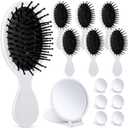 Meanplan 12 Pcs Mini Hair Brush Set Travel Wet Dry Hair Combs Pocket Detangling Compact Folding Makeup Mirrors for Spa Sleepover Birthday Bridal Shower Bachelorette Christmas Party Gift(White)