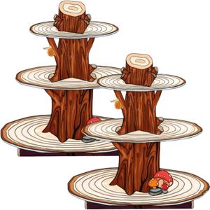 2 Pack Woodland Baby Shower Decorations Cupcake Stands: Cake Topper Stand Western Party Decors Supplies Favors, Baby Kids Boys Girls Birthday Safari Camping Mushroom Theme Cardboard Cupcake Holders
