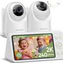 bonoch 2K 5.5" Split Screen Baby Monitor with 2 Cameras, 240hrs Battery Dual Video Monitor, White Noise, 1600ft Long-range, Hack-Proof No WiFi, Night Vision, Smart Detect for Cry/Sleep Turnover/Motion
