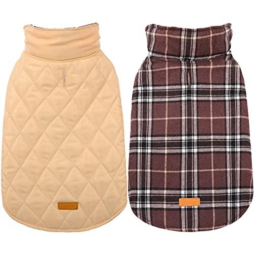 Kuoser Warm Dog Coat, Waterproof Dog Jacket for Extra Large Dogs, Adjustable Durable XXL Doggie Winter Coat Reversible Puppy Cold Weather Apparel from Small to Large Breed, Brown XXL