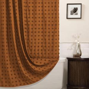 Boho Farmhouse Pumpkin Orange Shower Curtain Woven Fabric Shower Curtain, 72 x 72 Tufted Pleat Floral Puffs Textured Modern Farmhouse Minimalist Shower Curtain Set with Hooks for Bathroom