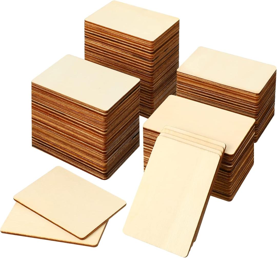 100 Pieces Wood Rectangles for Crafts 3 x 2 Inch Blank Wood Pieces Unfinished Blanks Round Corner Wooden Cutout Tile Small Wooden Sheets for DIY Craft Project Engraving Decoration