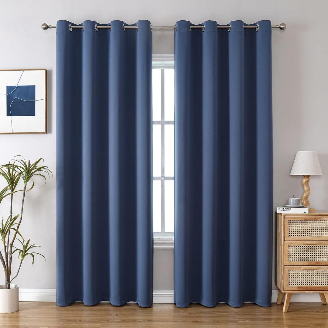 ChrisDowa Grommet Blackout Curtains for Bedroom and Living Room - 2 Panels Set Thermal Insulated Room Darkening Curtains (Stone Blue, 52W x 95L)