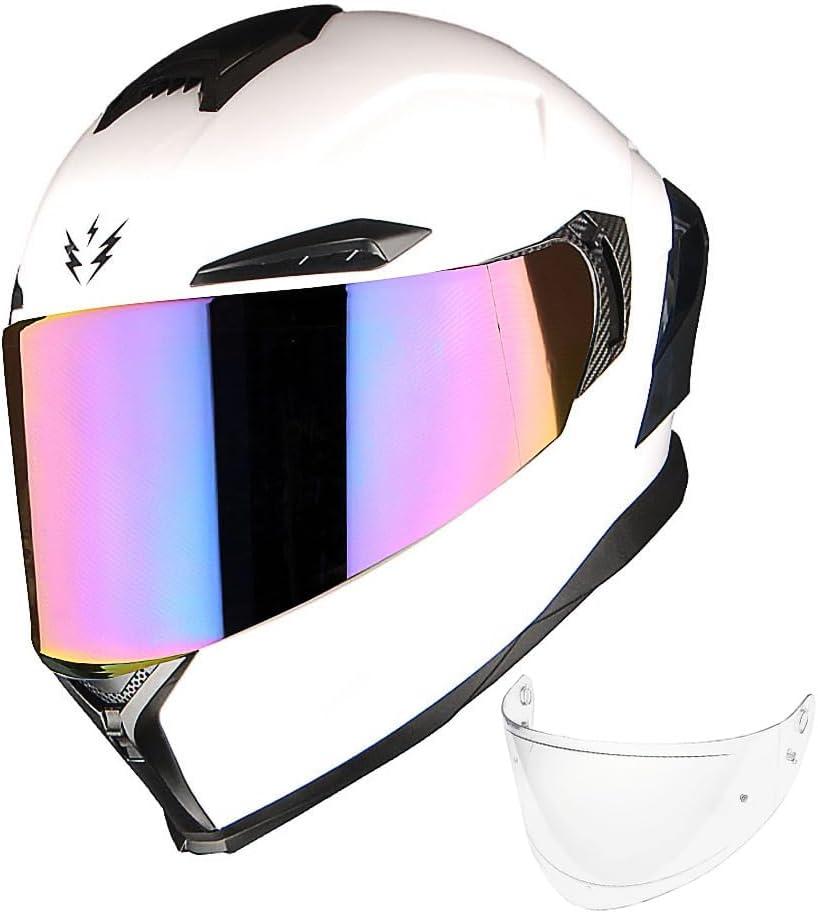 1Storm Motorcycle Full Face Helmet DOT Adults Street Bike Dual Visor Sun Inner Shield with One Extra Clear Shield: Glossy White (White, L)