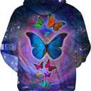Womens Butterfly Hoodie Novelty Graphic Casual Fashion Hooded Sweatshirt (Purple, XL)