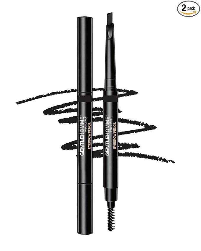 2 x Gentlehomme - Men's 2-in-1 Eyebrow Brush & Pencil - Shape, Define & Fill In - Ultra-Thin, Long-Lasting Black - Vegan