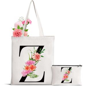Letter Initial Canvas Tote Bag Personalized Present Bag Gift for Mother's Day Bridesmaids Bride Birthday Wedding