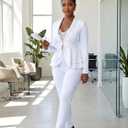 Salimdy Sexy 2 Piece Outfits for Women Long Sleeve Solid Blazer with Pants Casual Elegant Business Suit Sets (White, 2XL)