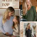 Huukeay 3 Pack Women's Thermal Maternity Shirts Long Sleeve Fleece Lined Pregnancy Tops Split Side V Neck Maternity Clothes(White, Light Gray, Black,Small)
