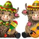 Burbell 2 Pack Mexican Fiesta Highland Cow Decor Resin Cinco De Mayo Decorations Mexican Taco Fiesta Highland Cow Figurine Gnomes Resin Statue for Garden Table Centerpieces Shelf Home Decor Gifts