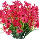 12 Bundles Artificial Flowers Outdoor UV Resistant Fake Flowers No Fade Faux Plastic Plants Garden Porch Window Box Decorating(Rose red)