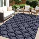 OLANLY Reversible Outdoor Rug 5x8 ft Clearance, Waterproof Outdoor Plastic Straw Rug with Interlacing Pattern, RV Mat for Patio, Camping, Balcony, Deck, Backyard, Black & Grey