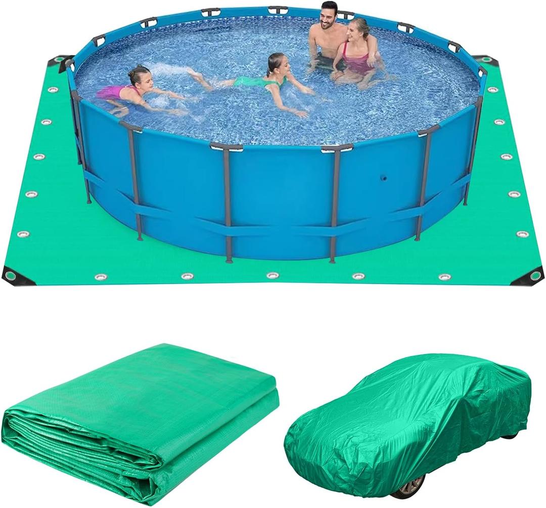 12 x 12 Ft Pool Ground Cloth, Green Pool Protector Tarp Swimming Pool Liner Pad Waterproof Ground Mat for Above Ground Swimming Pools