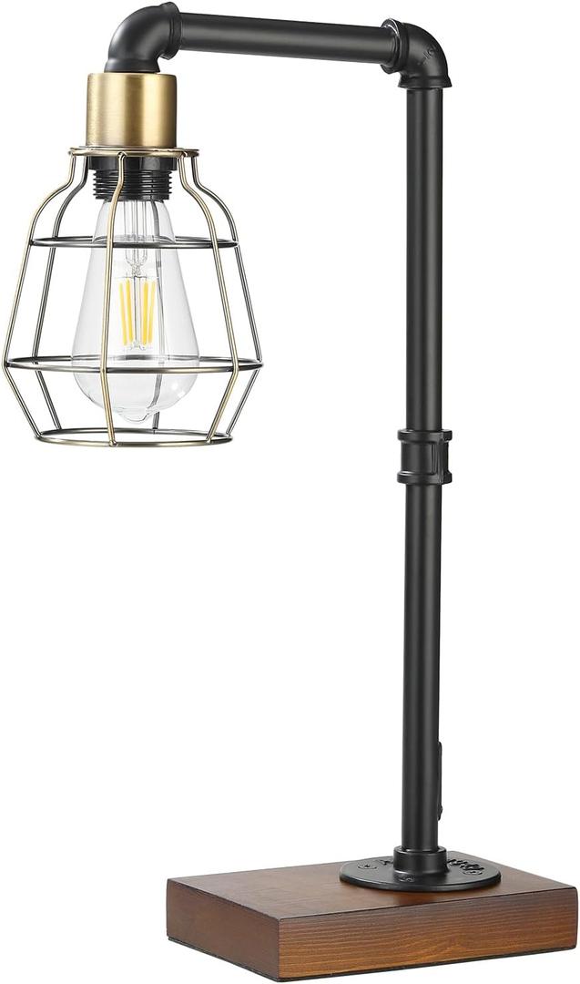 CONCA Steampunk Table lamp, E26 Base Rustic Edison Lighting, cage Shade Table lamp (A-Black+Bronze)