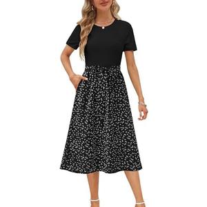 Zattcas Women 2025 Summer Dress Short Sleeve Ribbed Teacher Church Modest Business Casual Work Outfits Midi Dress M