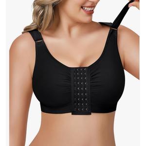 BRABIC Post Surgery Front Closure Bras for Women Full Coverage Compression Mastectomy Wireless Bra with Adjustable Straps, S, Black