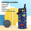 Dinosaur Kids Water Bottle With Straw Lid,14 oz Stainless Steel Travel Bottle,Double Wall Leak Proof Kids Cup,Insulated Tumbler for Toddlers,Metal Bottle for School Boys Girls