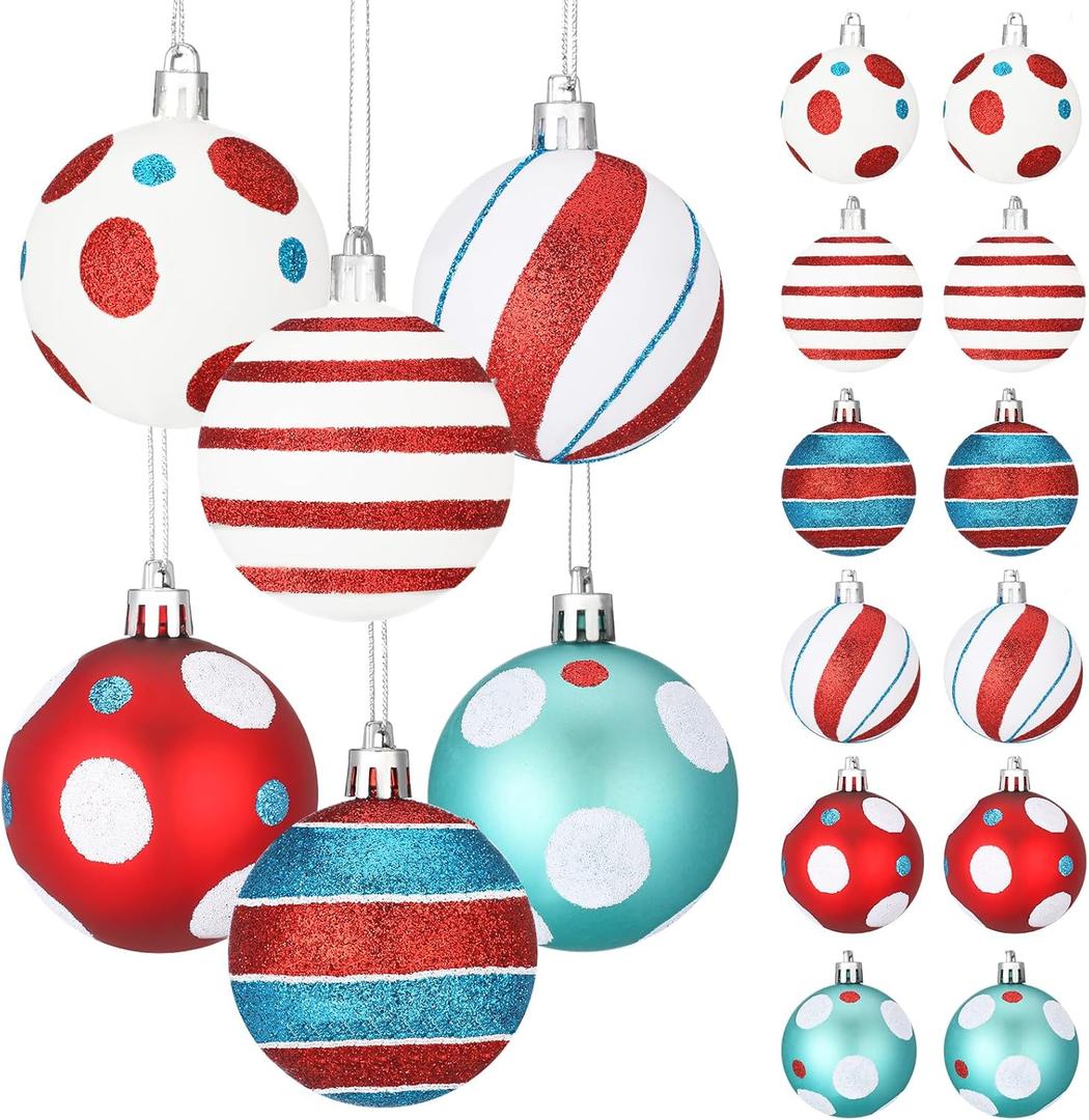 Simgoing 12 Pcs 2.36 Inch Christmas Ball Ornaments Red Blue White Glittering Plastic Christmas Hanging Decorations for Xmas Tree Holiday Party Decor