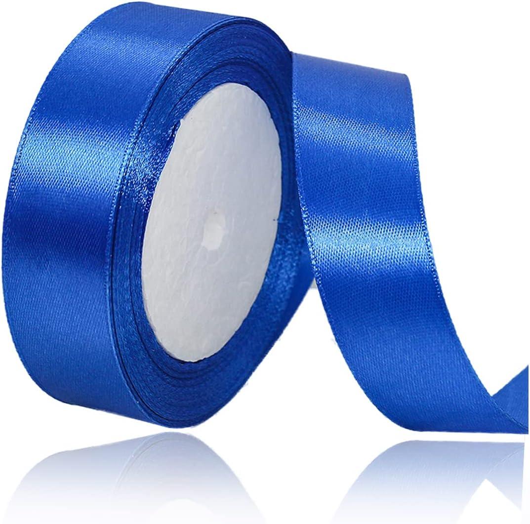 2 x Blue Satin Ribbon, 1 Inches x 25 Yards Royal Blue Fabric Ribbon for Gift Wrapping, Crafts, Wedding, Baby Shower, Bows Making, Wreaths, Wands Making and Other DIY Sewing Projects