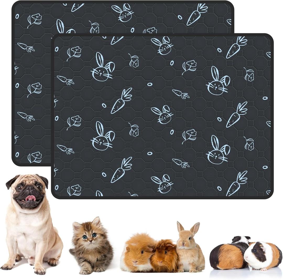 2-Pack Guinea Pig Cage Liner Washable, 36in x 48in Ultra-Absorbent Guinea Pig Bedding for Cage Non-Slip Leak-Proof Pee Pads for Dogs Rabbit Bunny Cat Litter Mat, Navy