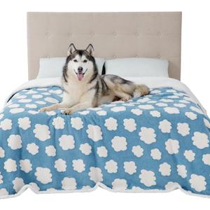 Lesure Waterproof Dog Blanket for Large Dogs - Washable Double Sided Dog Blankets with Warm Jacquard Shag and Soft Sherpa Fleece, Pet Cat Blanket for Queen Bed Protection, 3D Textured Cloud, Blue (Queen(86x90"), Cozy Clouds Blue)