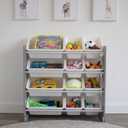 Humble Crew Toy Storage Organizer with 12 Removable Storage Bins for Kids Playroom, 4-Tier Toddler Toy Organization, Grey/White, 34 X 16 X 31 Inches