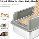 Kirecoo 2 Pack Stainless Steel Litter Box with Lid, Large Enclosed Metal Cat Litter Box Pan High Sided, Easy Clean Anti-Leakage Litterbox Tray for Indoor Big Cats, Kittens or Multicat, Scoop Included