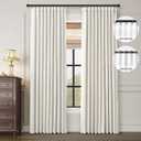 100% Blackout Curtains 90 Inches Long Textured Linen Cream Colored Neutral Back Tab Thermal Insulated Drapes for Bedroom Dining Living Room Darkening Sliding Glass Door Noise Reducing Curtains (52"W x 90"L (Pack of 2), Natural)