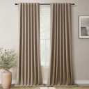 BOODII Room Darkening Curtains Light Brown Black Out Curtains 96 Inches Long 2 Panel Set Back Tab Neutral Linen Curtain for Sliding Door Modern Farmhouse Living Room Blackout Drapes Soundproof 52x96